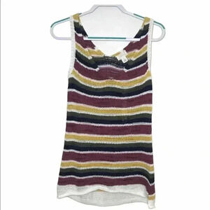 CASLON SHIRT WOMENS XS STRIPED CROCHETED SLEEVELESS COTTAGE CORE Y2K TANK TOP